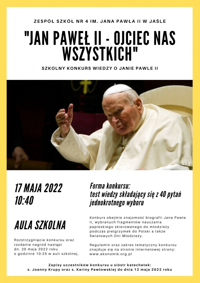 Konkurs wiedzy o Janie Pawle II - patronie Zespołu Szkół nr 4 w Jaśle
