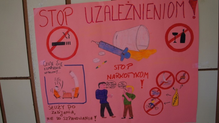 plakat na konkurs plastyczny \"Stop dla alkoholu, narkotyków i przemocy\" 